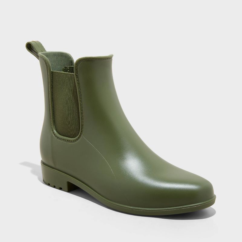 slide 1 of 3, Women's Chelsea Short Rain Boots - A New Day™ Green 8: Waterproof Ankle Block Heel, Pull-On Style, 1 ct
