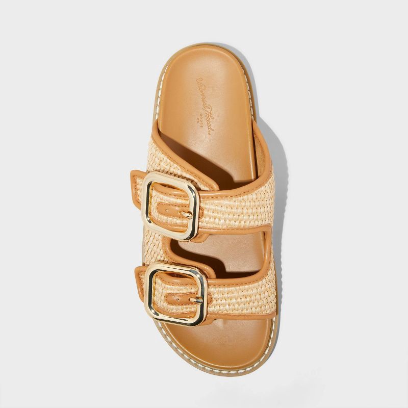 slide 3 of 4, Women's Collin Double Buckle Footbed Sandals - Universal Thread™ Tan 8.5: Slip-On, Contoured Footbed, Open Toe, 1 ct