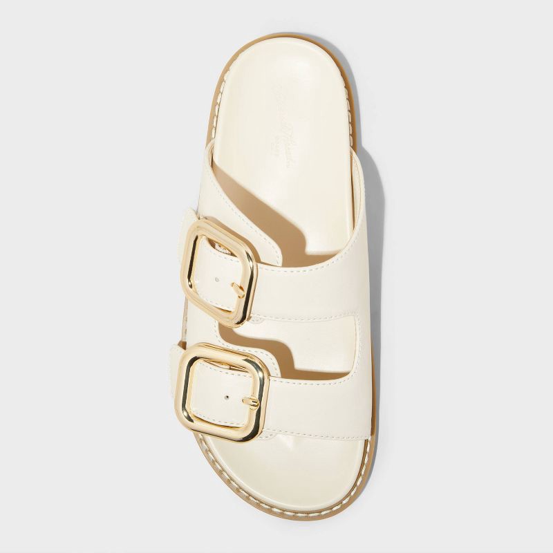slide 3 of 4, Women's Collin Bone Double Buckle Footbed Sandals - Universal Thread™ Off-White 11: Slip-On, Contoured Footbed, 1 ct