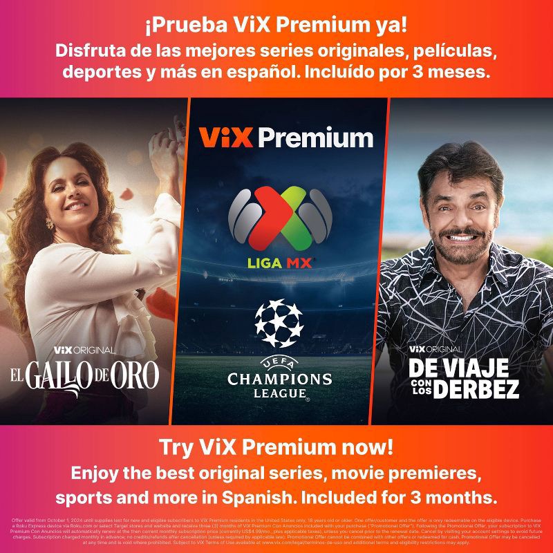 slide 2 of 8, Roku Express (Spanish Edition) HD Streaming Device with VIX Premium: Wi-Fi & Voice Assistant, 1 ct