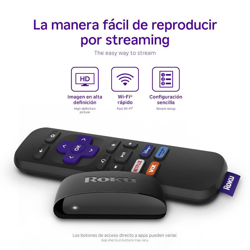 slide 3 of 8, Roku Express (Spanish Edition) HD Streaming Device with VIX Premium: Wi-Fi & Voice Assistant, 1 ct