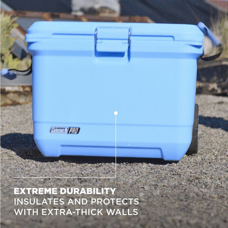 slide 2 of 9, Coleman Pro 92Can/55qt Hard Sided Cooler - Blue Sky: HDPE Construction, Wheels, 92can, 55 qt