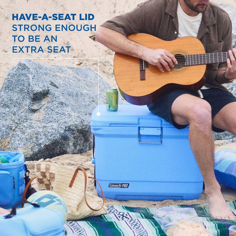 slide 9 of 9, Coleman Pro 92Can/55qt Hard Sided Cooler - Blue Sky: HDPE Construction, Wheels, 92can, 55 qt