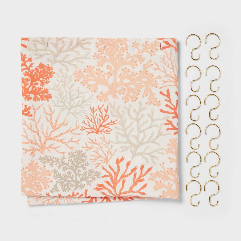 slide 4 of 4, 13pc Coastal Coral Branch Shower Curtain Set Off-White - Threshold™, 13 ct