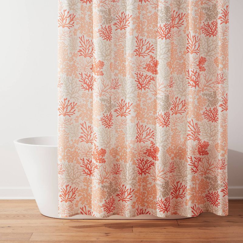 slide 1 of 4, 13pc Coastal Coral Branch Shower Curtain Set Off-White - Threshold™, 13 ct