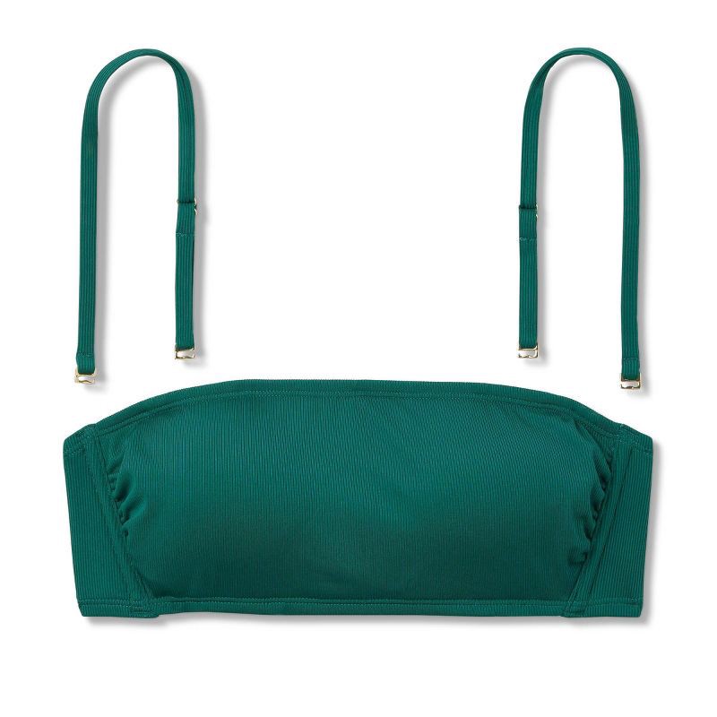 slide 8 of 9, Women's Ribbed Bandeau Bikini Top - Shade & Shore™ Green XS: Recycled Polyester, Spandex, Removable Strap, Adjustable Strap, 1 ct