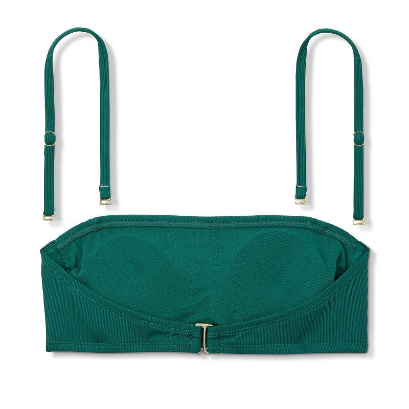 slide 9 of 9, Women's Ribbed Bandeau Bikini Top - Shade & Shore™ Green L: Recycled Polyester, Removable Strap, Adjustable Strap, 1 ct
