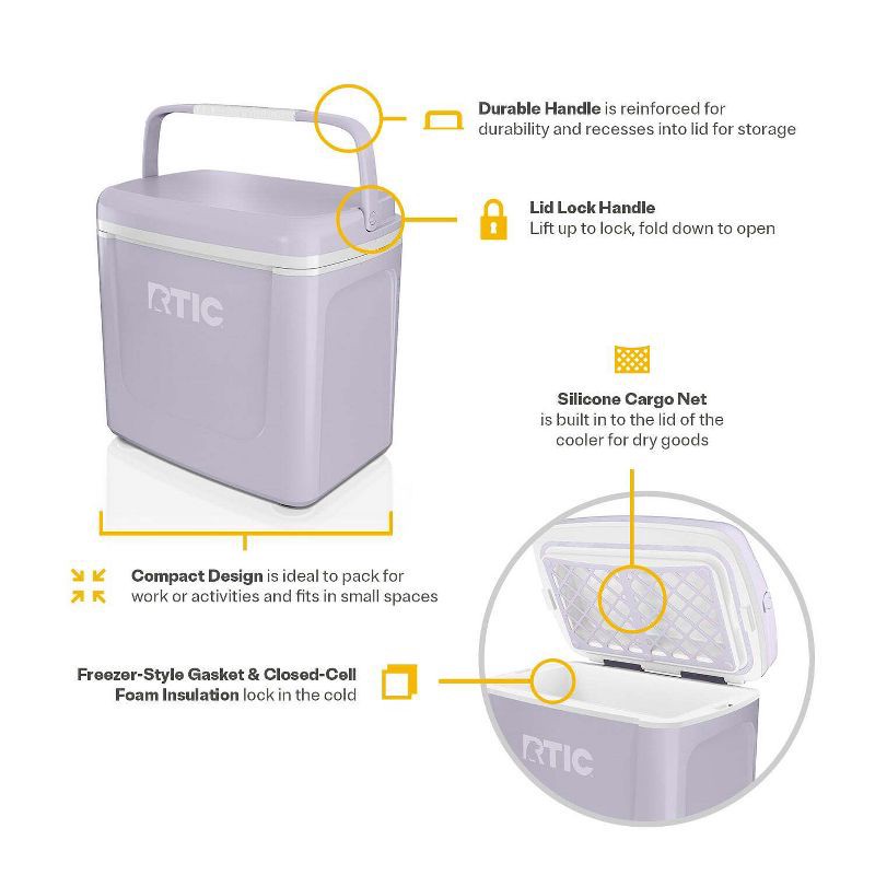 slide 3 of 9, RTIC Outdoors 8qt Road Trip Personal Cooler - Lilac Purple: Hard-Sided, 12-Can Capacity, 8 qt