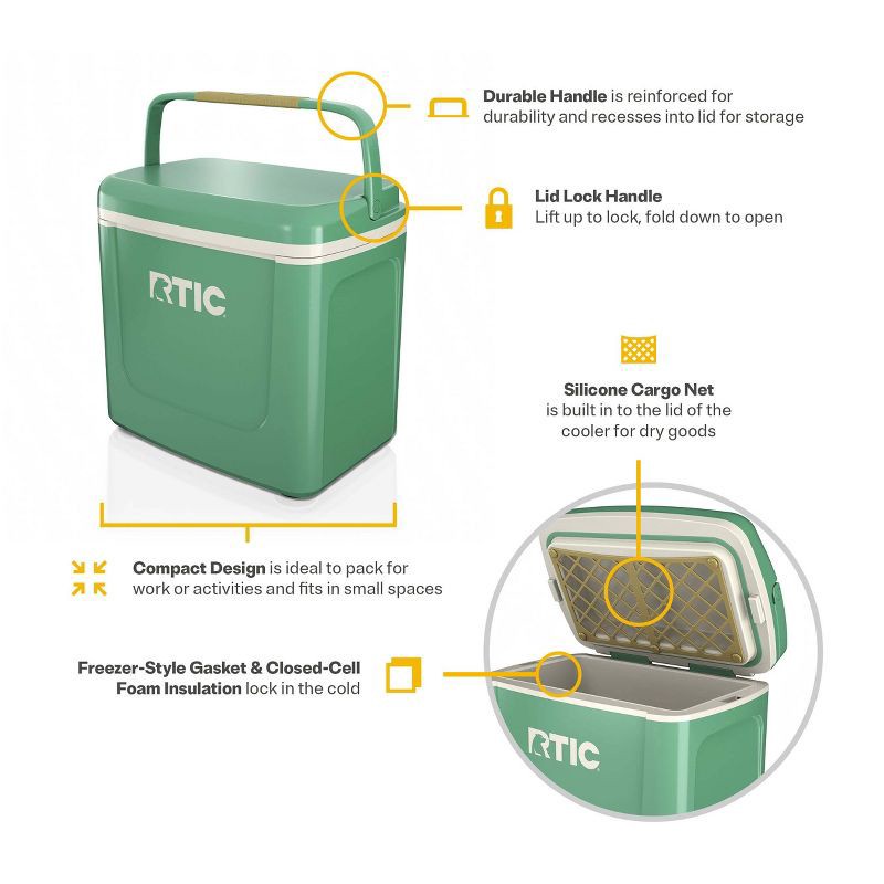 slide 3 of 8, RTIC Outdoors 8qt Road Trip Personal Cooler - Sage Green: Hard-Sided, 12-Can Capacity, 8 qt