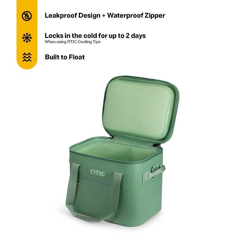 slide 3 of 8, RTIC Outdoors 30qt Ultra-Tough Soft Sided Cooler - Sage Green: Vinyl Material, 30 Can Capacity, 30 qt, 30 can
