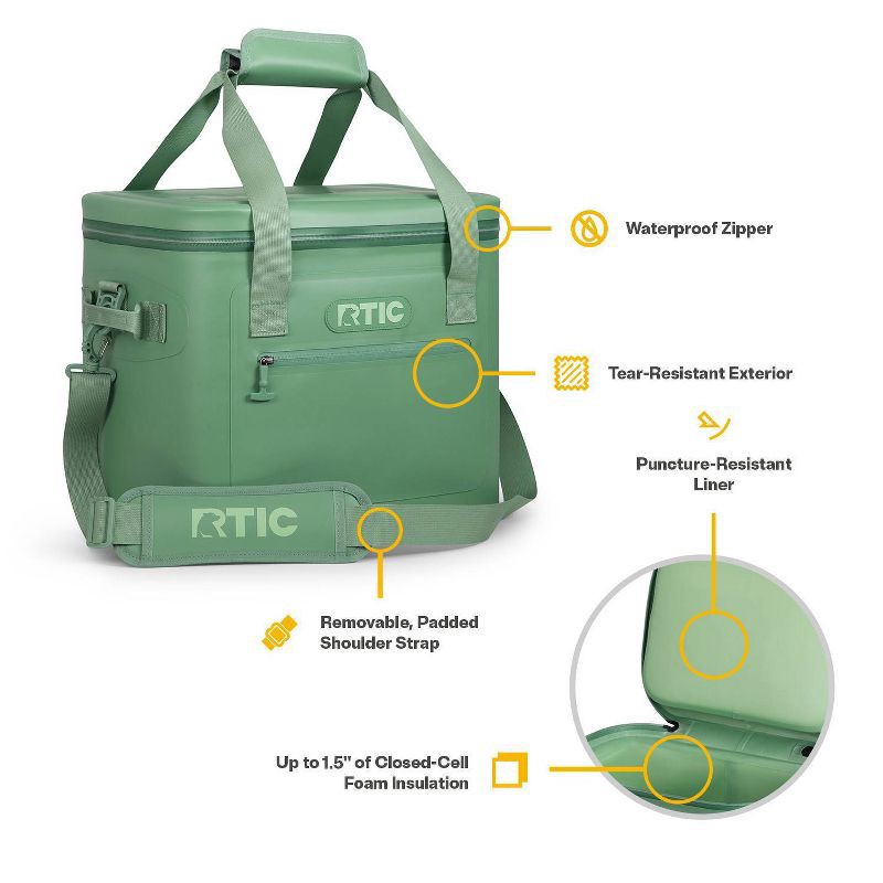 slide 4 of 8, RTIC Outdoors 30qt Ultra-Tough Soft Sided Cooler - Sage Green: Vinyl Material, 30 Can Capacity, 30 qt, 30 can