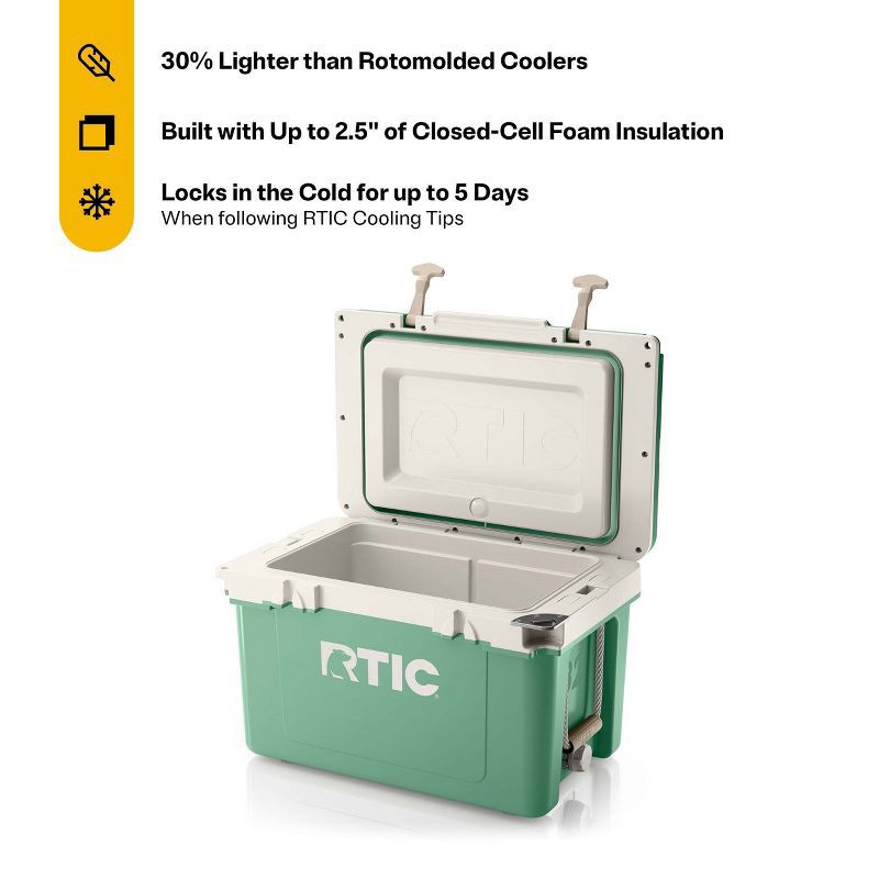 slide 2 of 8, RTIC Outdoors 32 QT Ultra-Light Hard Sided Cooler - Sage Green: Polypropylene Liner, 48 Can Capacity, 32 qt, 48 can