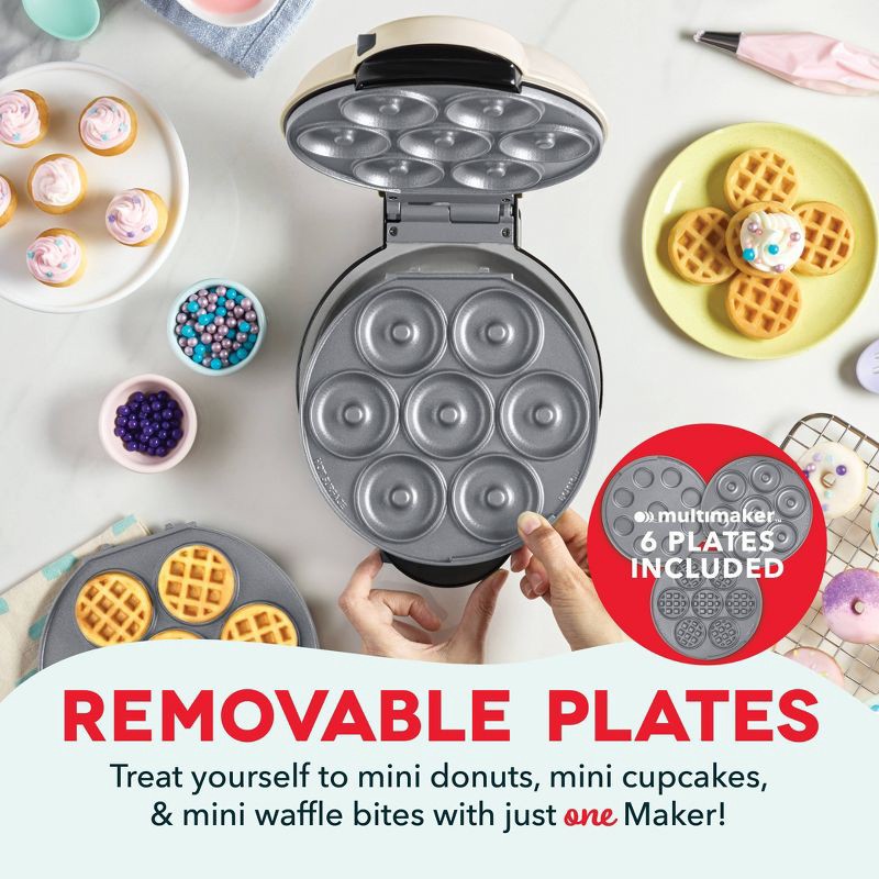 slide 3 of 5, Dash MultiMaker Treat Maker System with Waffle Bite, Mini Donut, & Mini Cupcake Plates Cream: Nonstick, 7 Cavities, 800W, 1 ct