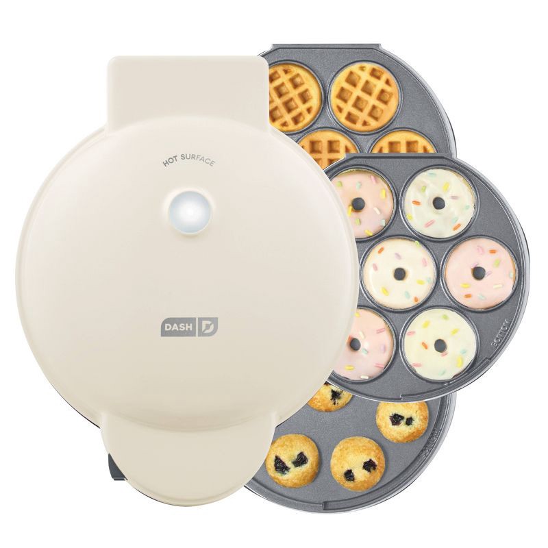 slide 1 of 5, Dash MultiMaker Treat Maker System with Waffle Bite, Mini Donut, & Mini Cupcake Plates Cream: Nonstick, 7 Cavities, 800W, 1 ct
