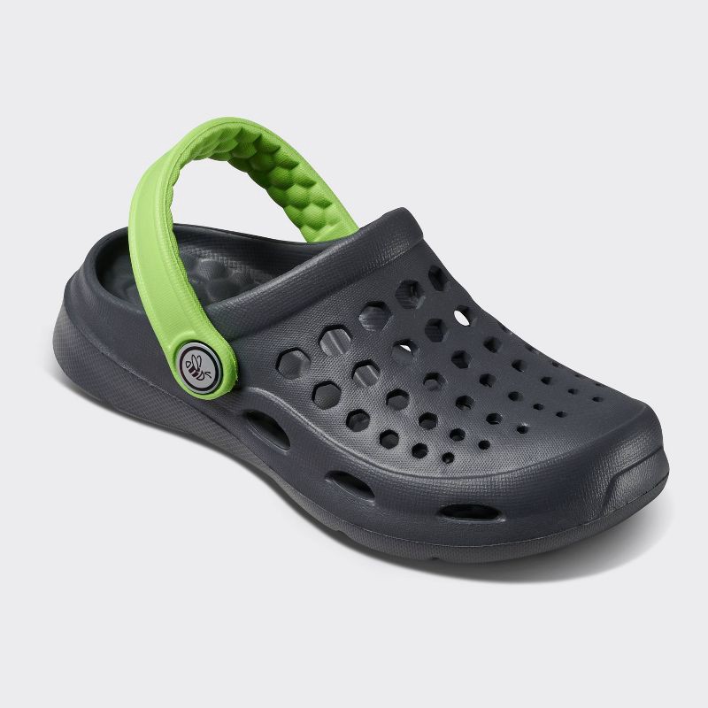 slide 1 of 6, Joybees Toddler Harper Slip-On Clogs - Charcoal/Lime 6-7T: Non-Marking Sole, Medium Width, Closed Round Toe, 1 ct