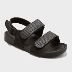 Toddler Kody Sandals - Cat & Jack™ Black 12T: Hook and Loop, Contoured Footbed, Open Toe