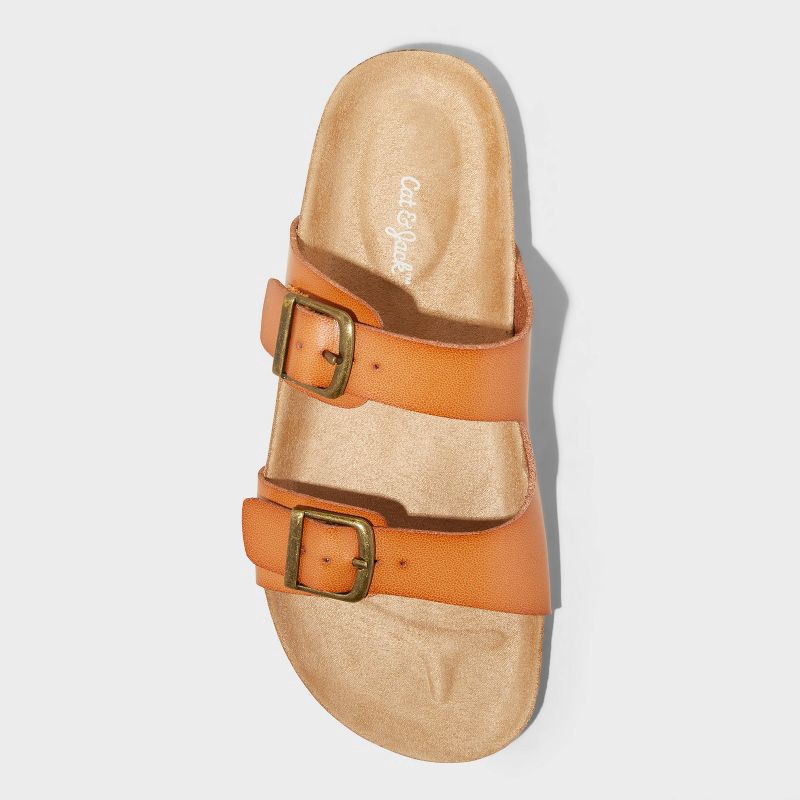 slide 3 of 4, Kids' Drew Footbed Sandals - Cat & Jack™ Cognac 1: Slip-On, Contoured Footbed, Open Toe, 1 ct