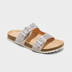 Kids' Drew Footbed Sandals - Cat & Jack™ Silver 2: Slip-On, Contoured Footbed, Open Toe, Flexible Outsole, Medium Width