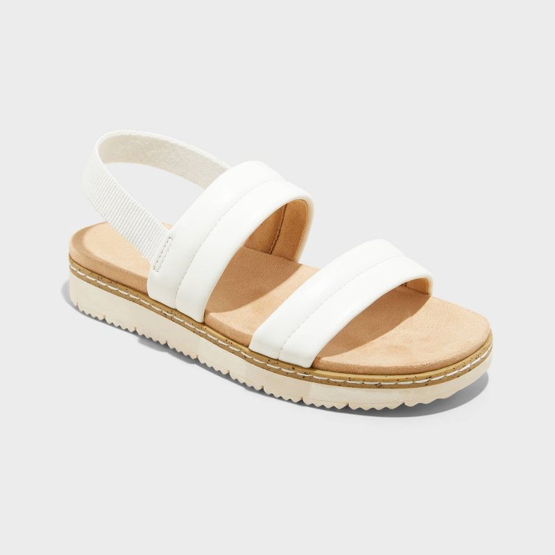 slide 1 of 4, Kids' Kailan Footbed Sandals - Cat & Jack™ White 1: Slip-On, Elastic Gore, Contoured Footbed, Open Toe, Medium Width, 1 ct