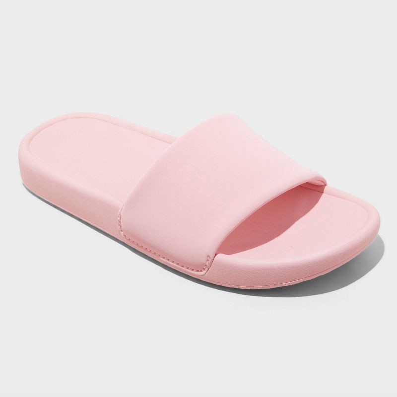 slide 1 of 4, Kids' Tatum Comfort Slides - All In Motion™ Pink 5: Slip-On Sandals, EVA Insole, Recycled Polyester Lining, Treaded Outsole, 1 ct