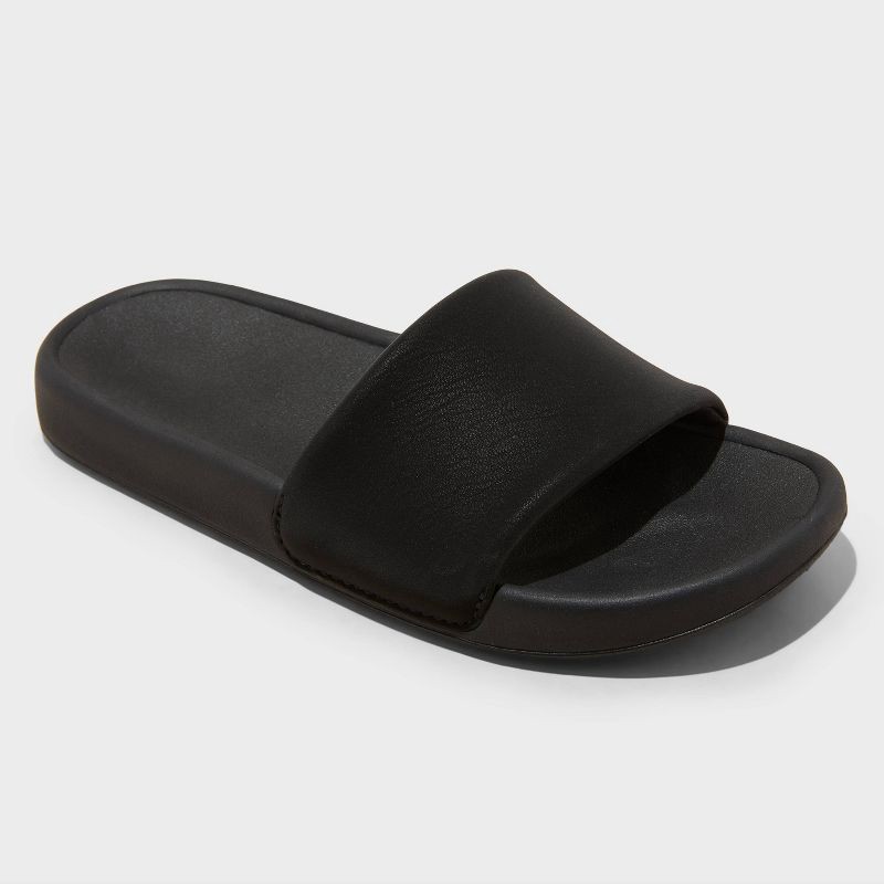 slide 1 of 4, Kids' Tatum Comfort Slides - All In Motion™ Black 2: Slip-On Sandals, EVA Insole, Recycled Polyester Lining, Treaded Outsole, 1 ct