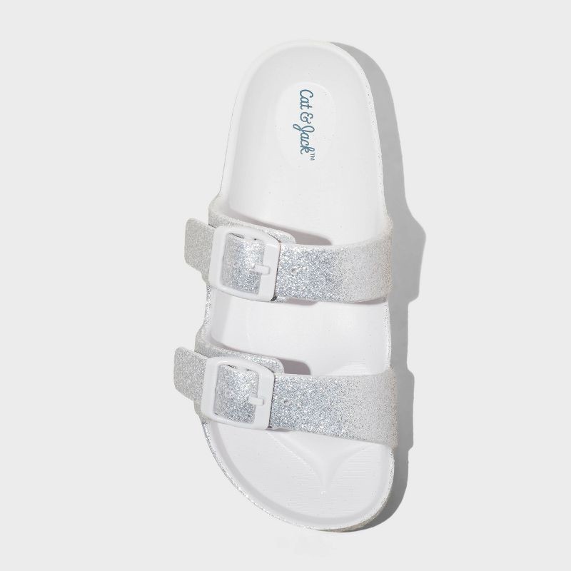 slide 3 of 4, Kids' Noa Blown EVA Footbed Sandals - Cat & Jack™ Silver 3: Slip On, Contoured Footbed, Double Straps, 1 ct