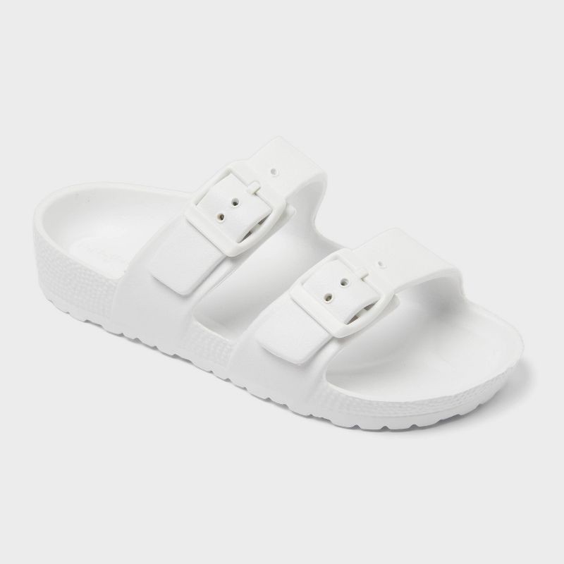slide 1 of 4, Kids' Noa Blown EVA Footbed Sandals - Cat & Jack™ White 3: Slip-On, Contoured Footbed, Swirl Pattern, 1 ct