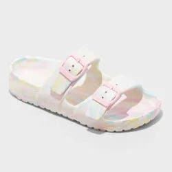 Kids' Noa Footbed Sandals Pink Buckle - Cat & Jack™ Swirl 5: Slip-On, Contoured Footbed, Double Straps, Open Toe