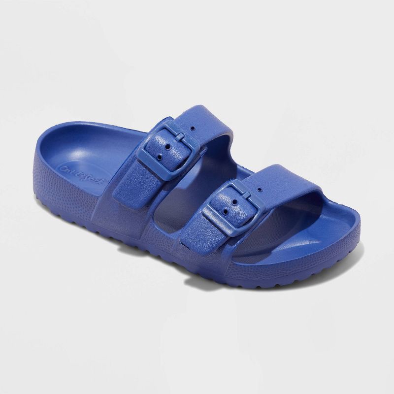 slide 1 of 4, Kids' Noa Blown EVA Footbed Sandals - Cat & Jack™ Noa Blue 2: Slip-On, Contoured Footbed, Double Straps, Open Toe, 1 ct