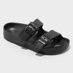 Kids' Noa Blown EVA Footbed Sandals - Cat & Jack™ Black 3: Slip-On, Contoured Footbed, Double Straps, Open Toe