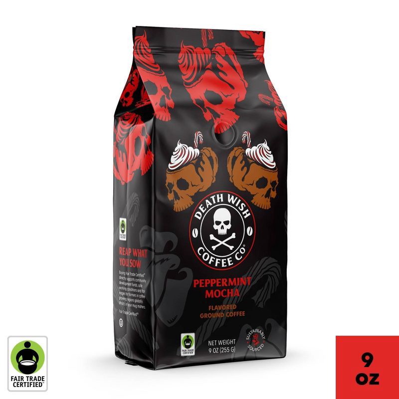 slide 1 of 4, Death Wish Coffee Co Death Wish Coffee Fair Trade Peppermint Mocha Medium Roast Ground Coffee - 9oz, 9 oz