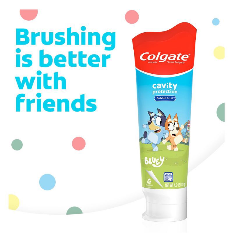 slide 3 of 14, Colgate Kids Bluey Cavity Protection Toothpaste with Fluoride - Mild Bubble Fruit Flavor - 4.6oz, 4.6 oz