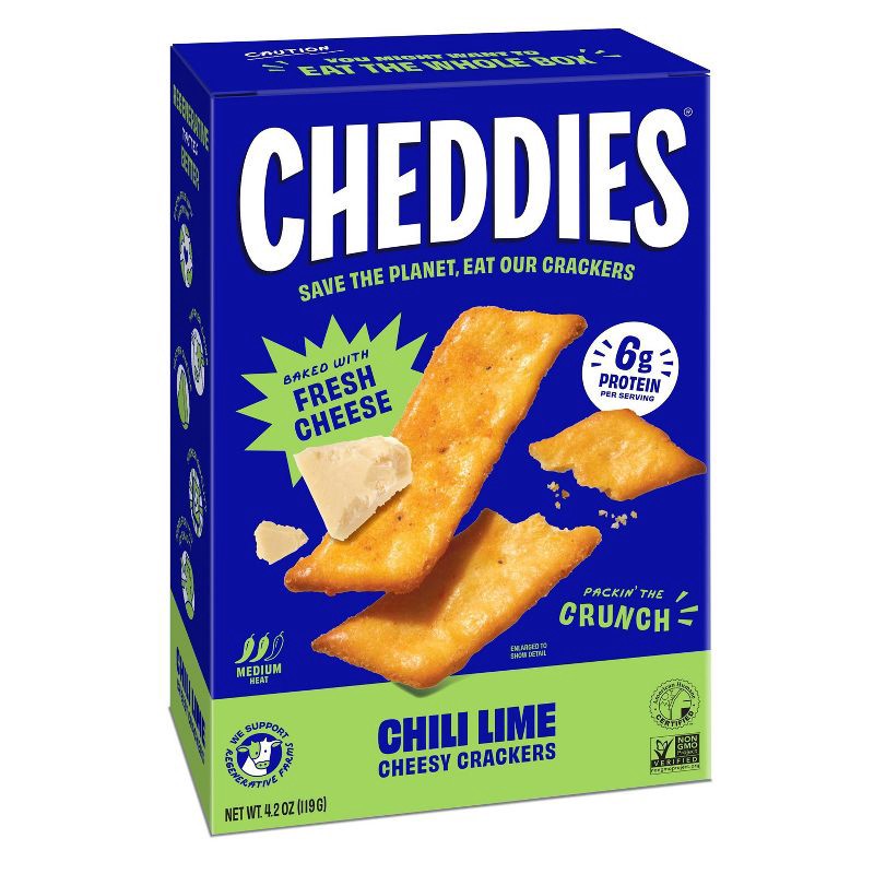 slide 1 of 4, Cheddies Chili Lime Cracker - 4.2oz Box, 4.2 oz