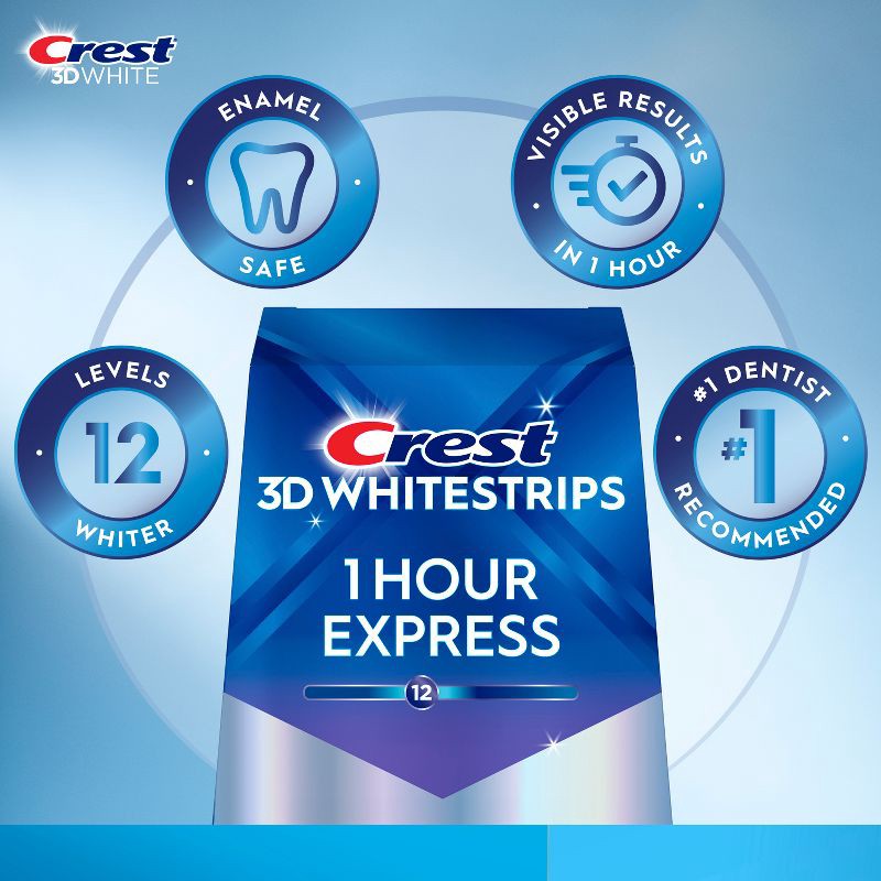 slide 4 of 11, Crest 3D Whitestrips 1-Hour Express At-home Teeth Whitening Kit - 10 Treatments, 1 ct