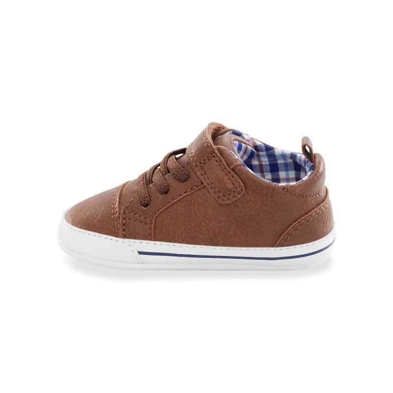 slide 7 of 8, Carter's Just One You®️ Baby Boys' Pre Walker Sneakers - Brown 6-12M: Infant Shoes, Hook and Loop Closure, Elastic Laces, 1 ct