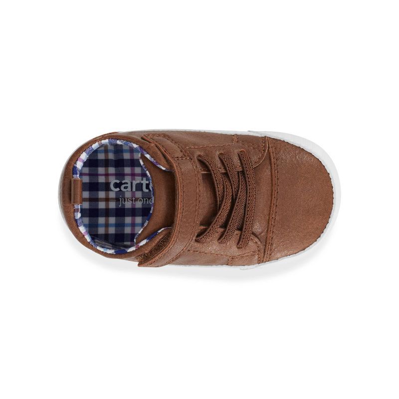 slide 5 of 8, Carter's Just One You®️ Baby Boys' Pre Walker Sneakers - Brown 12-18M: Hook & Loop, Elastic Laces, 1 ct