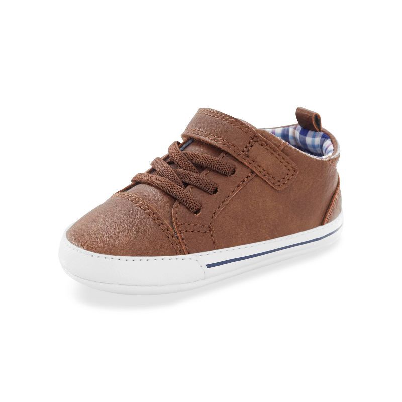 slide 8 of 8, Carter's Just One You®️ Baby Boys' Pre Walker Sneakers - Brown 12-18M: Hook & Loop, Elastic Laces, 1 ct