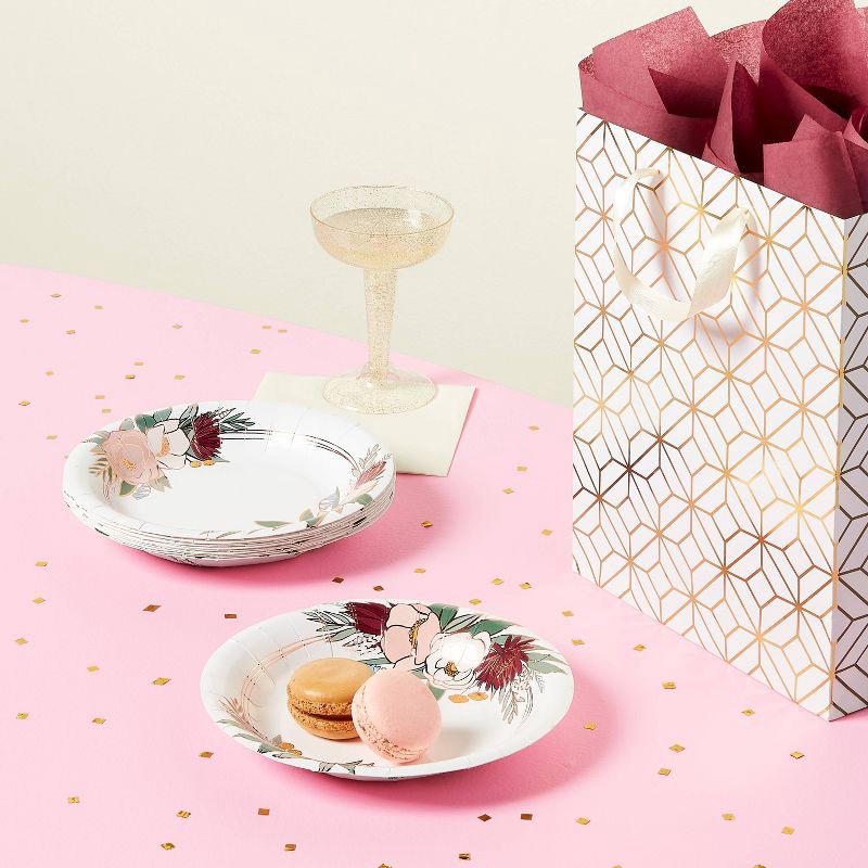 slide 2 of 3, Rose Gold Floral Snack Plate 20ct - Spritz™, 20 ct