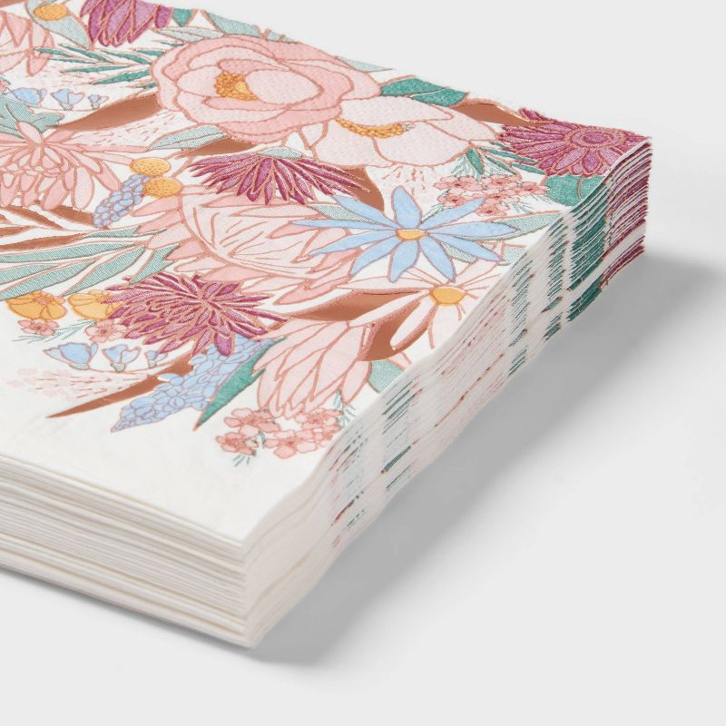 slide 3 of 3, Rose Gold Floral Lunch Napkin 30ct - Spritz™, 30 ct