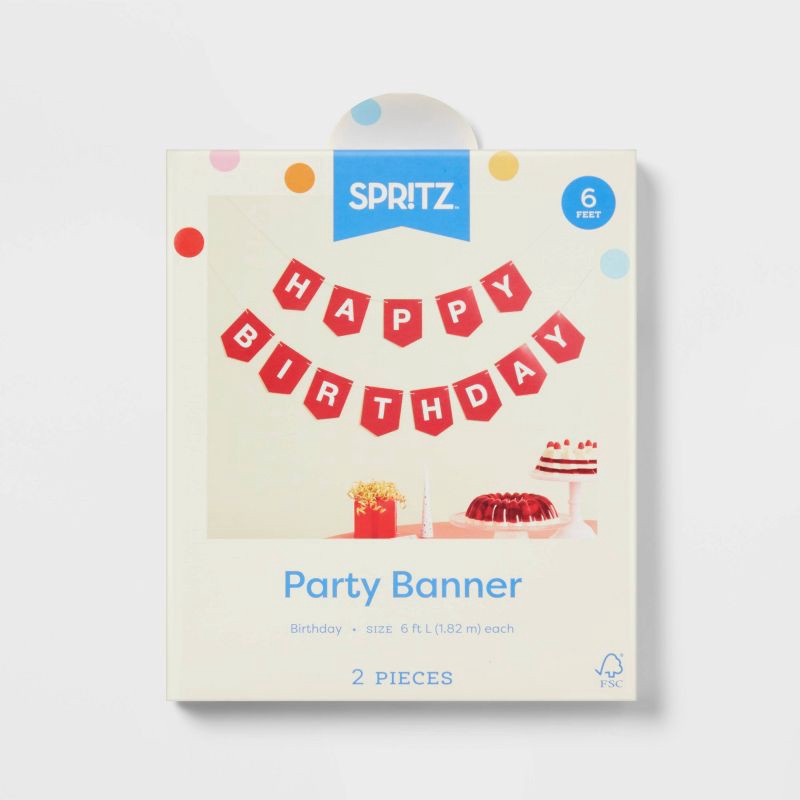 slide 4 of 4, Red "Happy Birthday" Banner - Spritz™, 1 ct