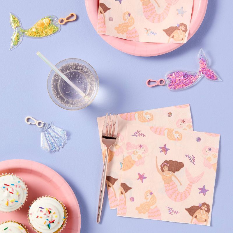 slide 2 of 3, Pink Mermaid Lunch Napkin 30ct - Spritz™, 30 ct