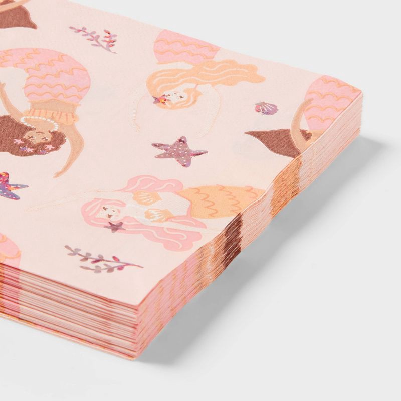 slide 3 of 3, Pink Mermaid Lunch Napkin 30ct - Spritz™, 30 ct