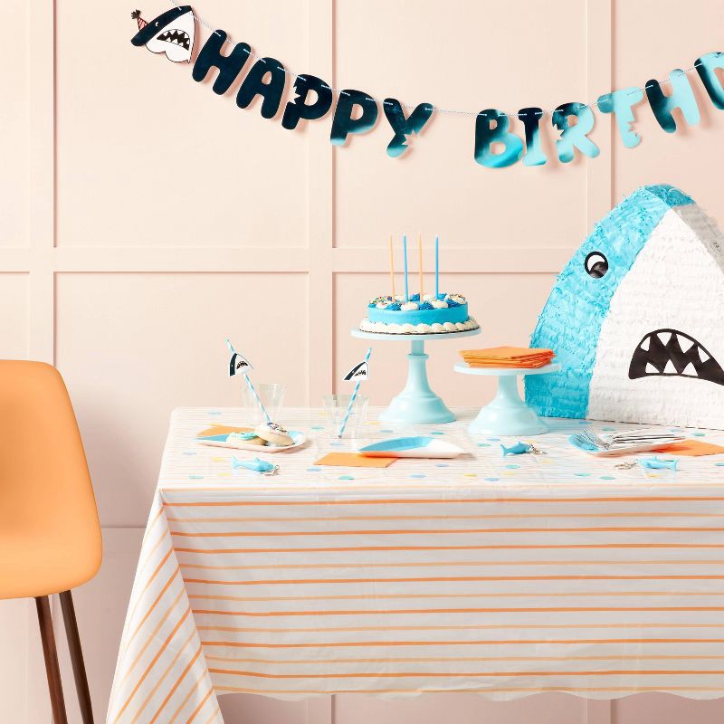 slide 2 of 3, Orange and White Striped Print Table Cover 1ct - Spritz™, 1 ct