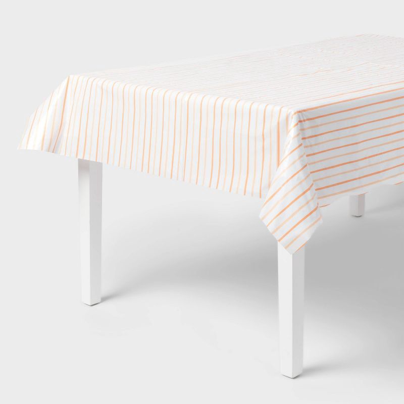 slide 1 of 3, Orange and White Striped Print Table Cover 1ct - Spritz™, 1 ct