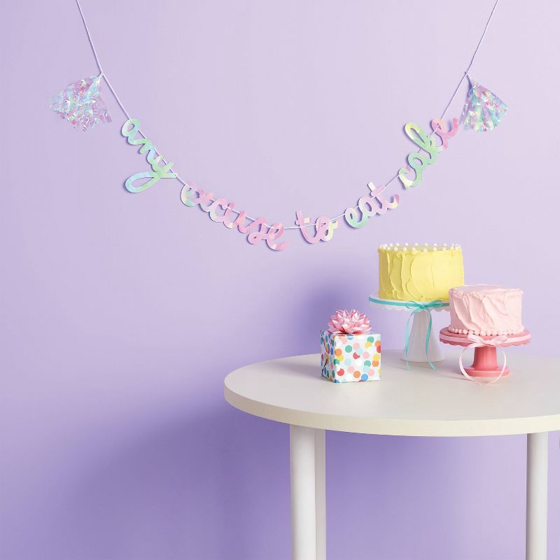 slide 2 of 4, Iridescent 'any excuse to eat cake' Party Banner - Spritz™, 1 ct