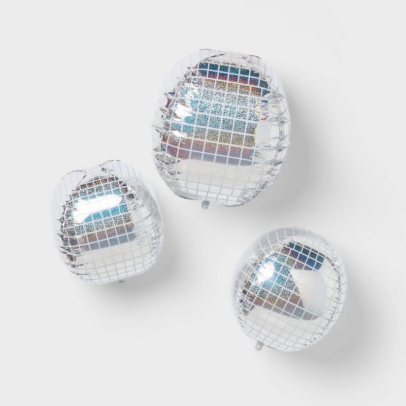 slide 1 of 4, Disco Ball Shaped Foil Balloons 3ct - Spritz™, 3 ct