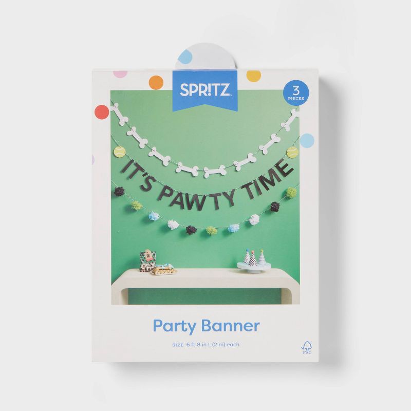 slide 3 of 3, Dog Birthday 'It's Pawty Time' Banner - Spritz™, 1 ct
