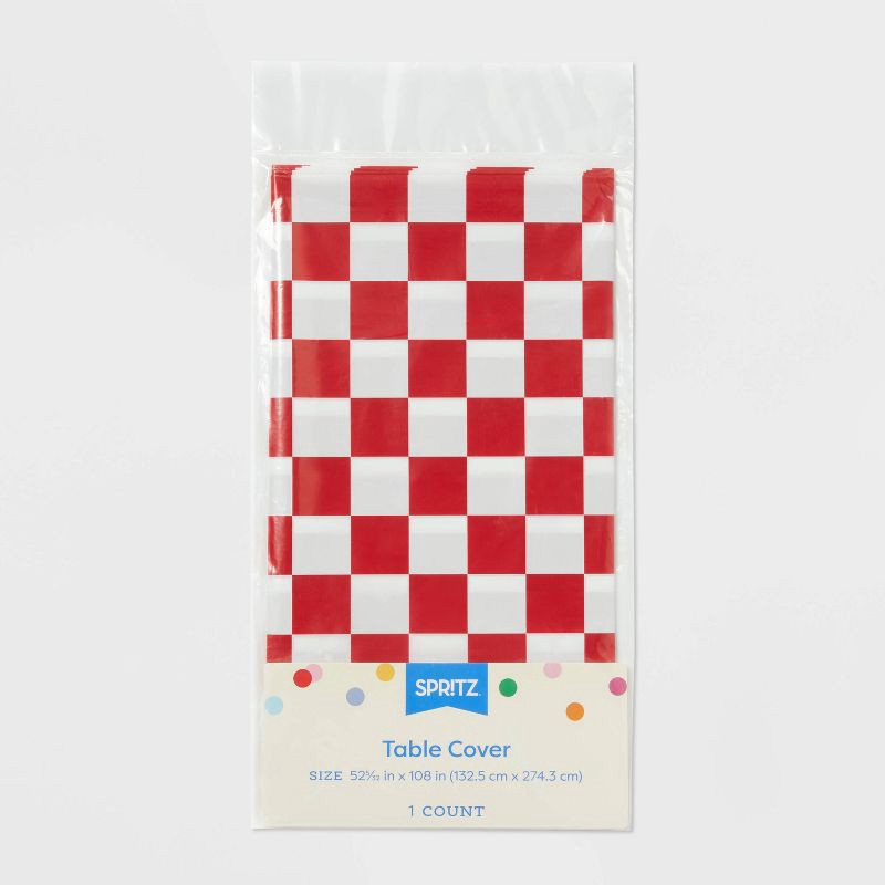 slide 3 of 3, Red Checkered Print Table Cover - Spritz™, 1 ct