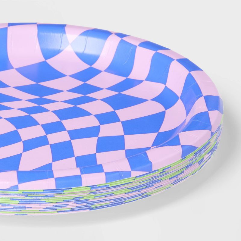 slide 3 of 3, Retro Wavy Checkered Print Dinner Plate 20ct - Spritz™, 20 ct