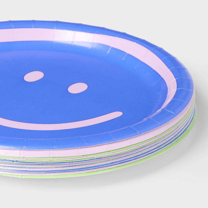 slide 3 of 3, 20ct Retro Assorted Smiley Face Snack Plate Pink/Green/Purple - Spritz™, 20 ct